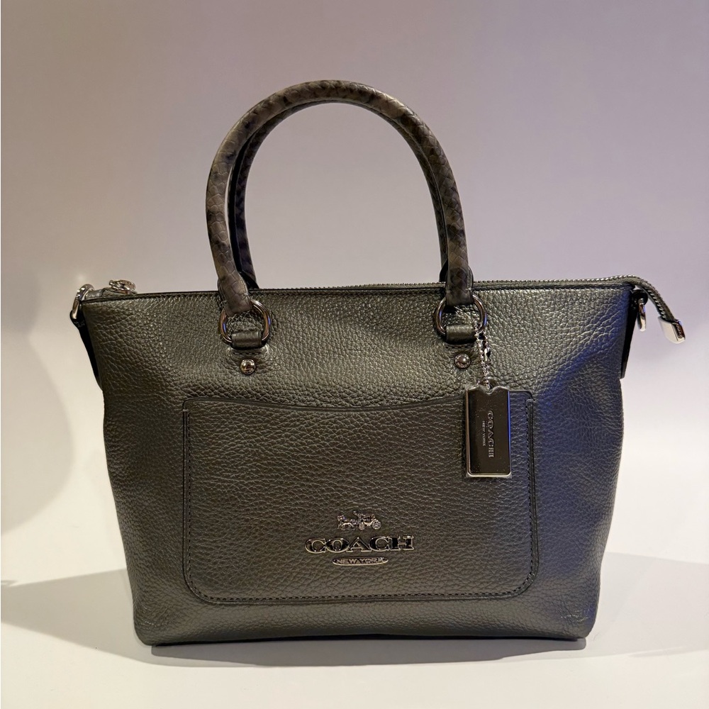 Coach Metallic Gunmetal Leather Satchel; Never Used; Hang tag still has plastic